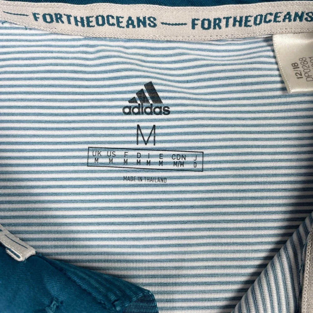 Adidas Parley Golf Polo Mens Medium Blue White Ombre Striped Short Sleeve Shirt